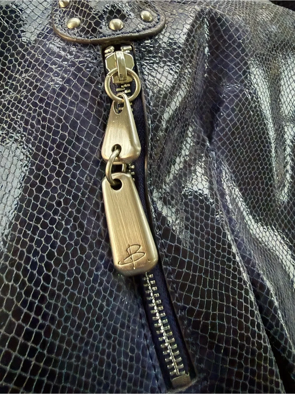 B. Makowsky Blue Leather Hobo Bag Snake Embossed Silver Hardware Y2K A221285